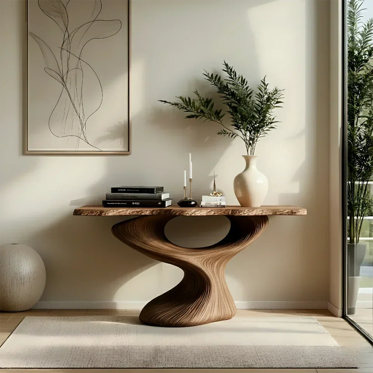 Sculptural Solid Wood Console — Modern Art Entry Table - Rustiracraft 