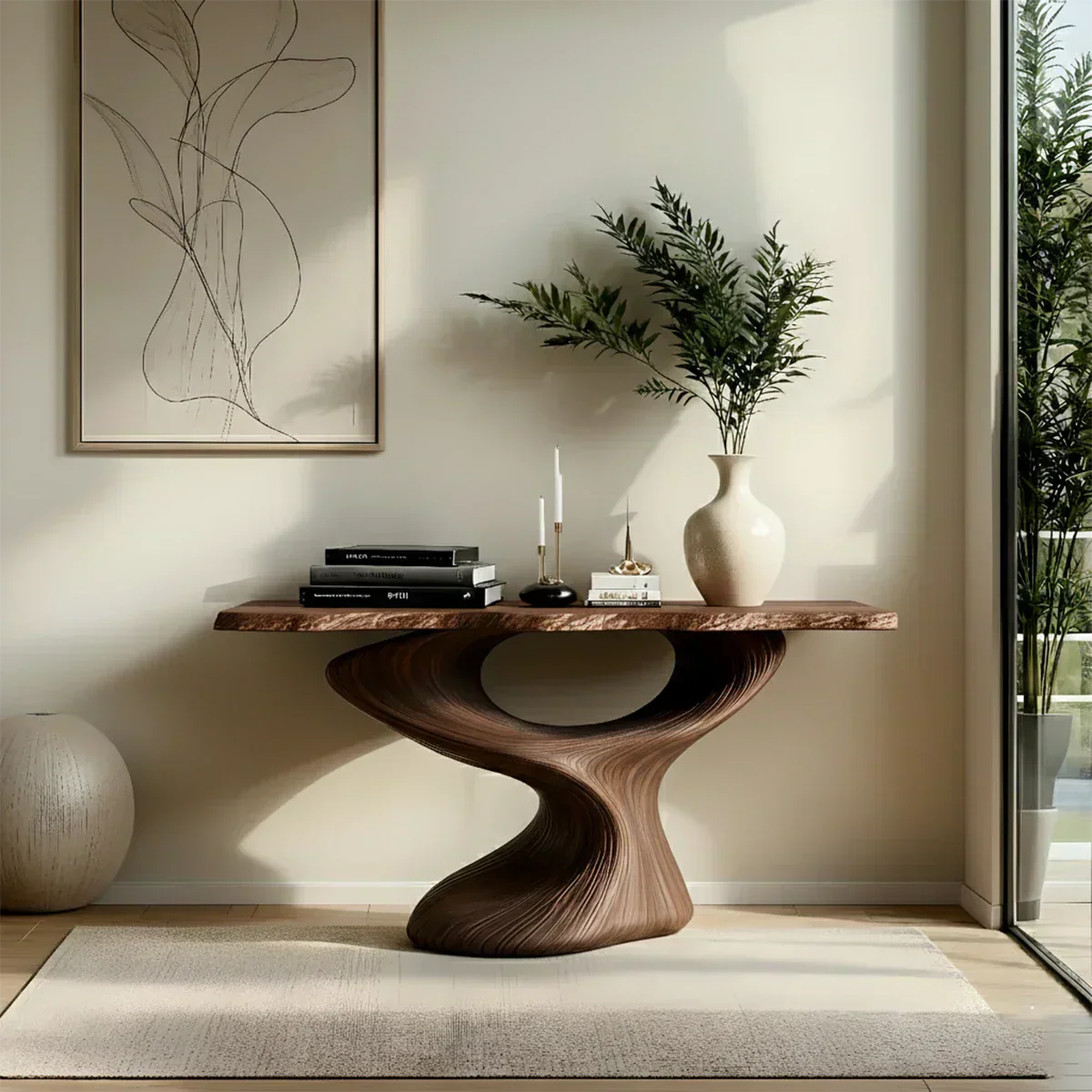 Sculptural Solid Wood Console — Modern Art Entry Table - Rustiracraft 