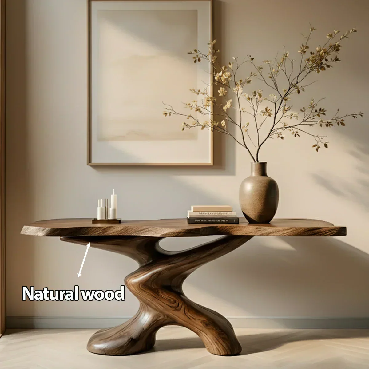 Sculptural Solid Wood Console Table — Organic Japandi Entryway Art Piece - Rustiracraft 