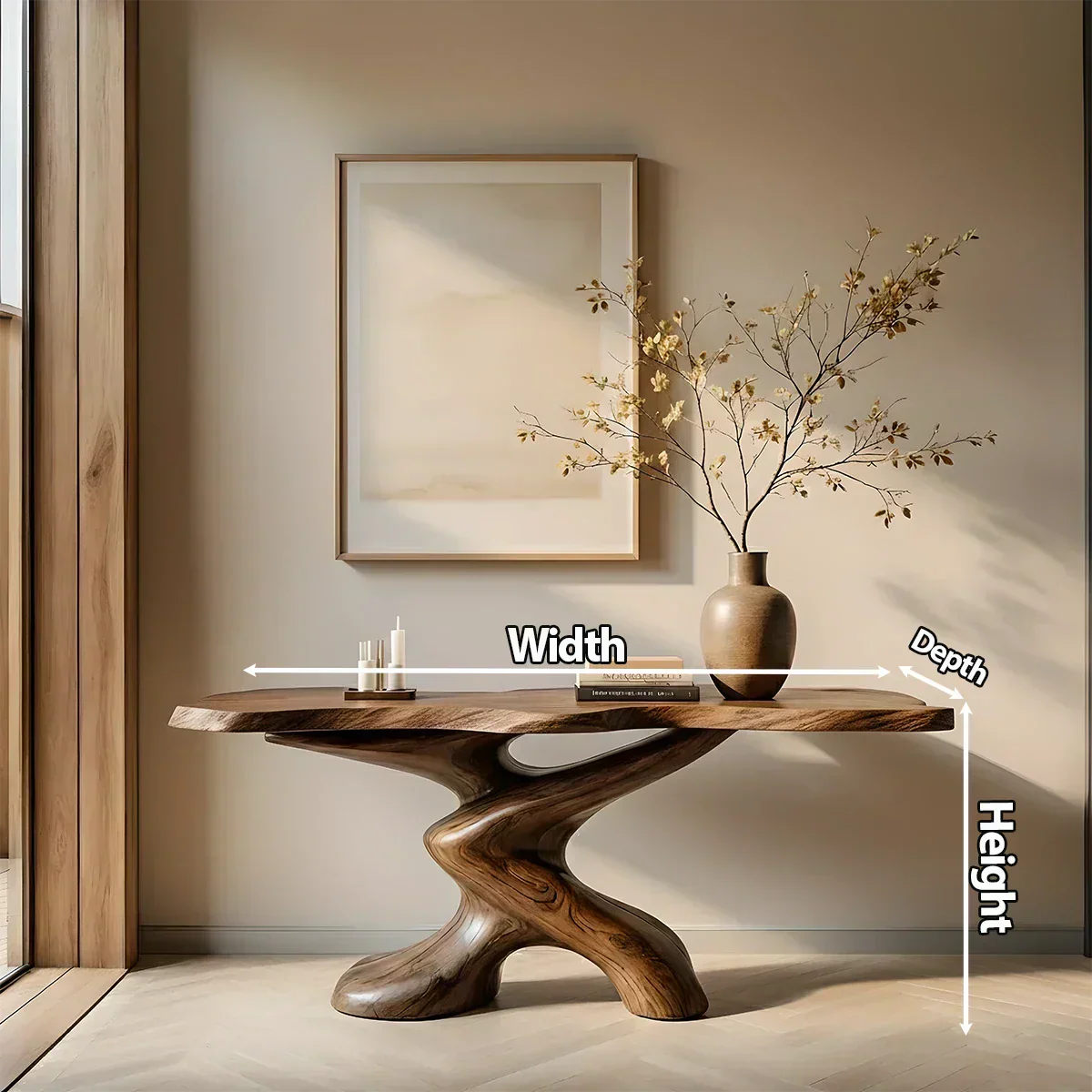 Sculptural Solid Wood Console Table — Organic Japandi Entryway Art Piece - Rustiracraft 