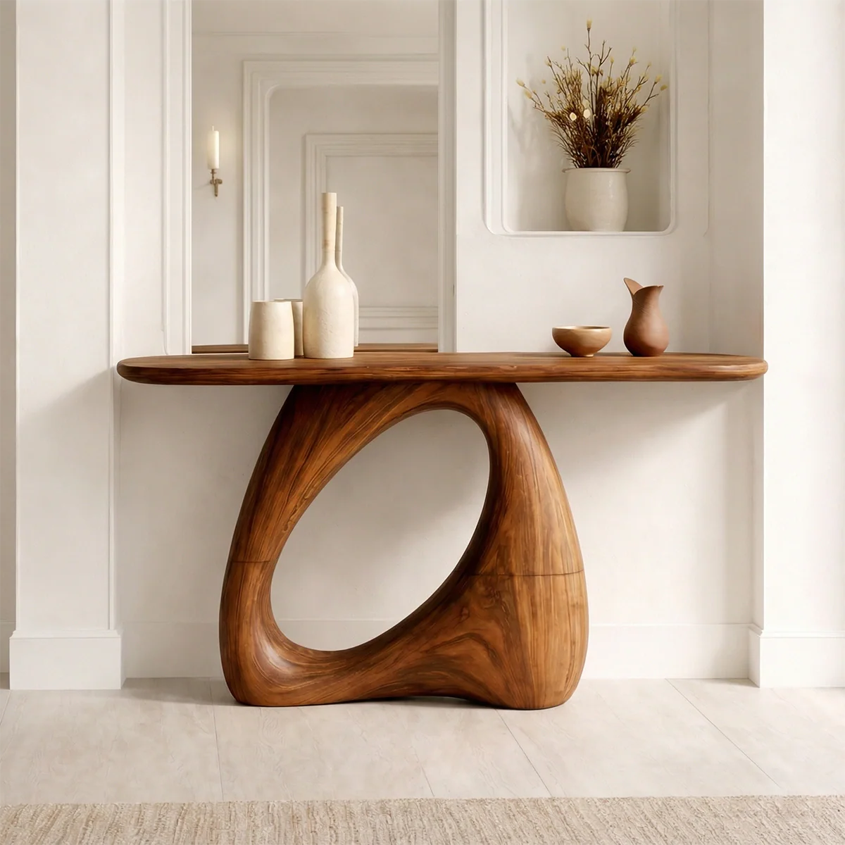 Sculptural Solid Wood Console Table with Organic Modern Entryway Design - Rustiracraft