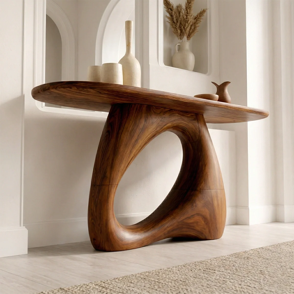 Sculptural Solid Wood Console Table with Organic Modern Entryway Design - Rustiracraft