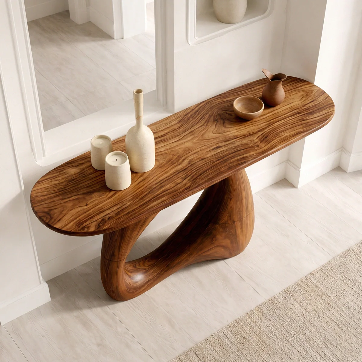Sculptural Solid Wood Console Table with Organic Modern Entryway Design - Rustiracraft