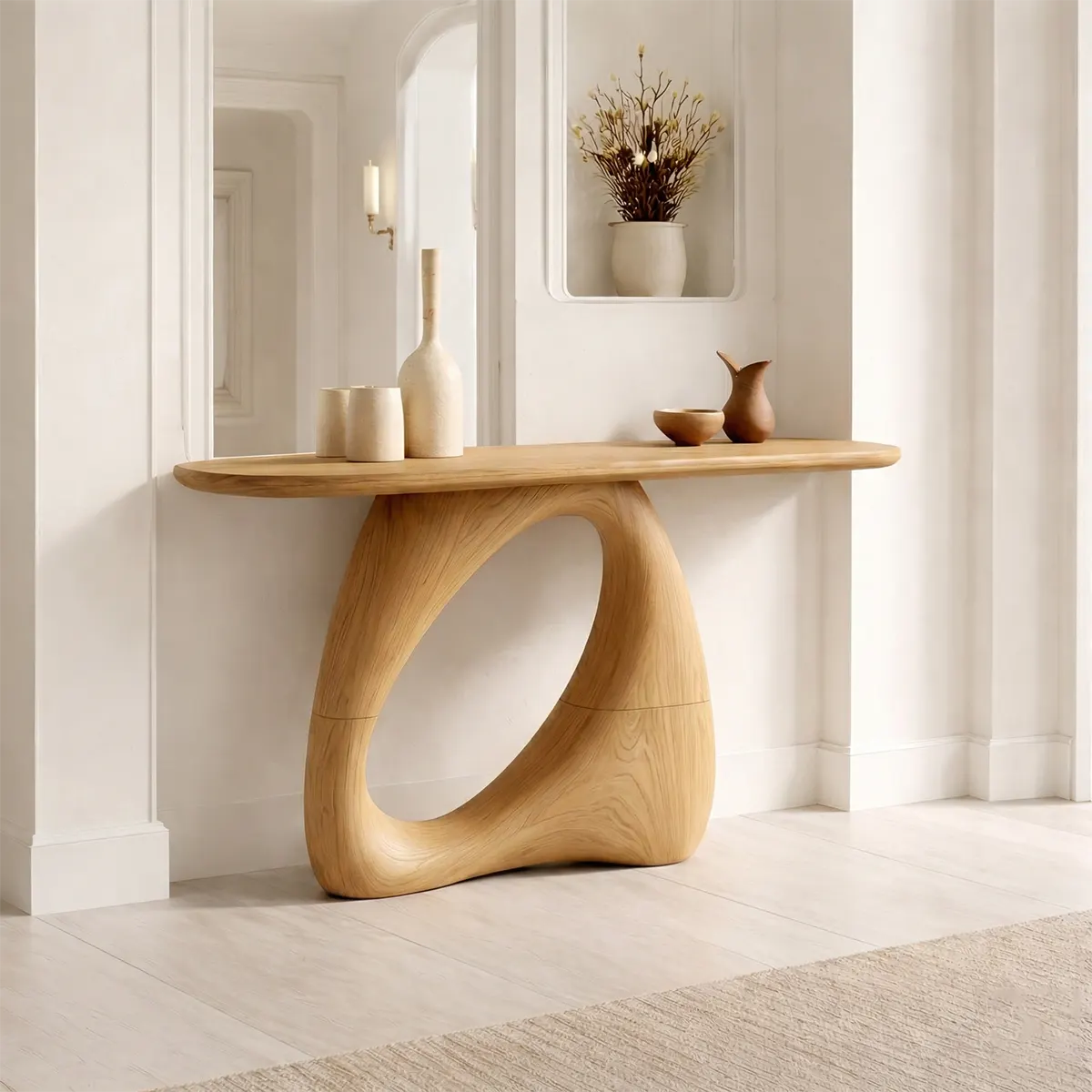 Sculptural Solid Wood Console Table with Organic Modern Entryway Design - Rustiracraft