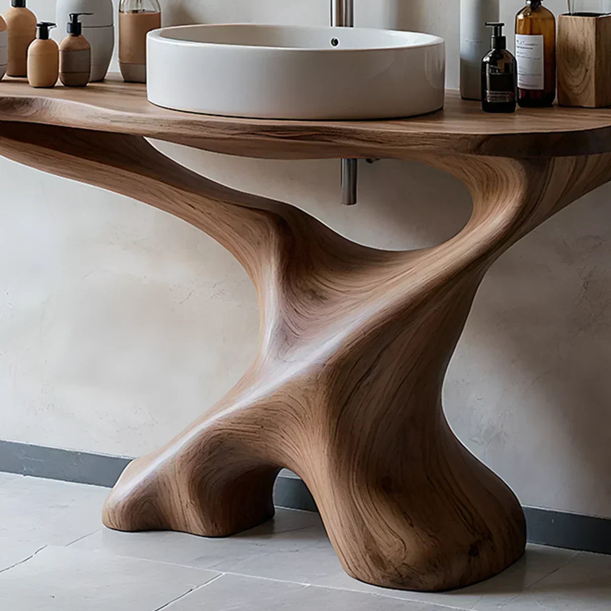 Sculptural Solid Wood Pedestal Vanity – Modern Bathroom Sink Stand - Rustiracraft 