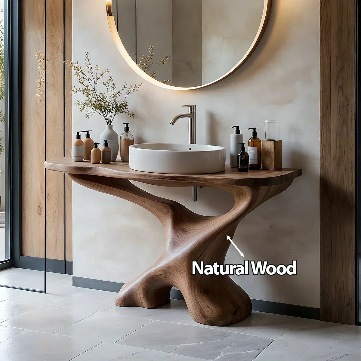 Sculptural Solid Wood Pedestal Vanity – Modern Bathroom Sink Stand - Rustiracraft 