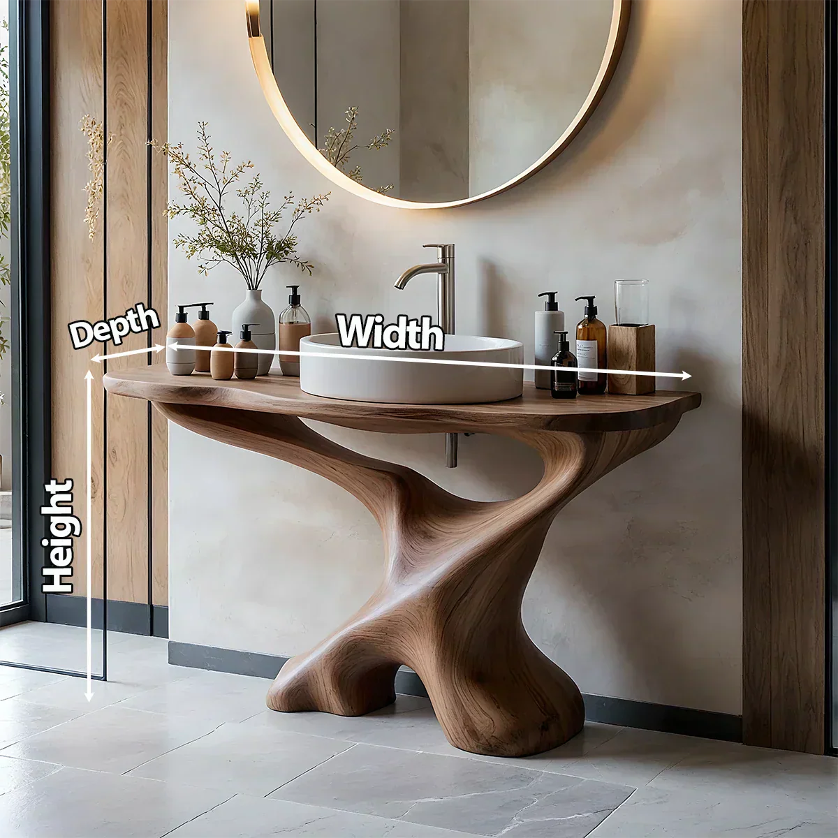 Sculptural Solid Wood Pedestal Vanity – Modern Bathroom Sink Stand - Rustiracraft 