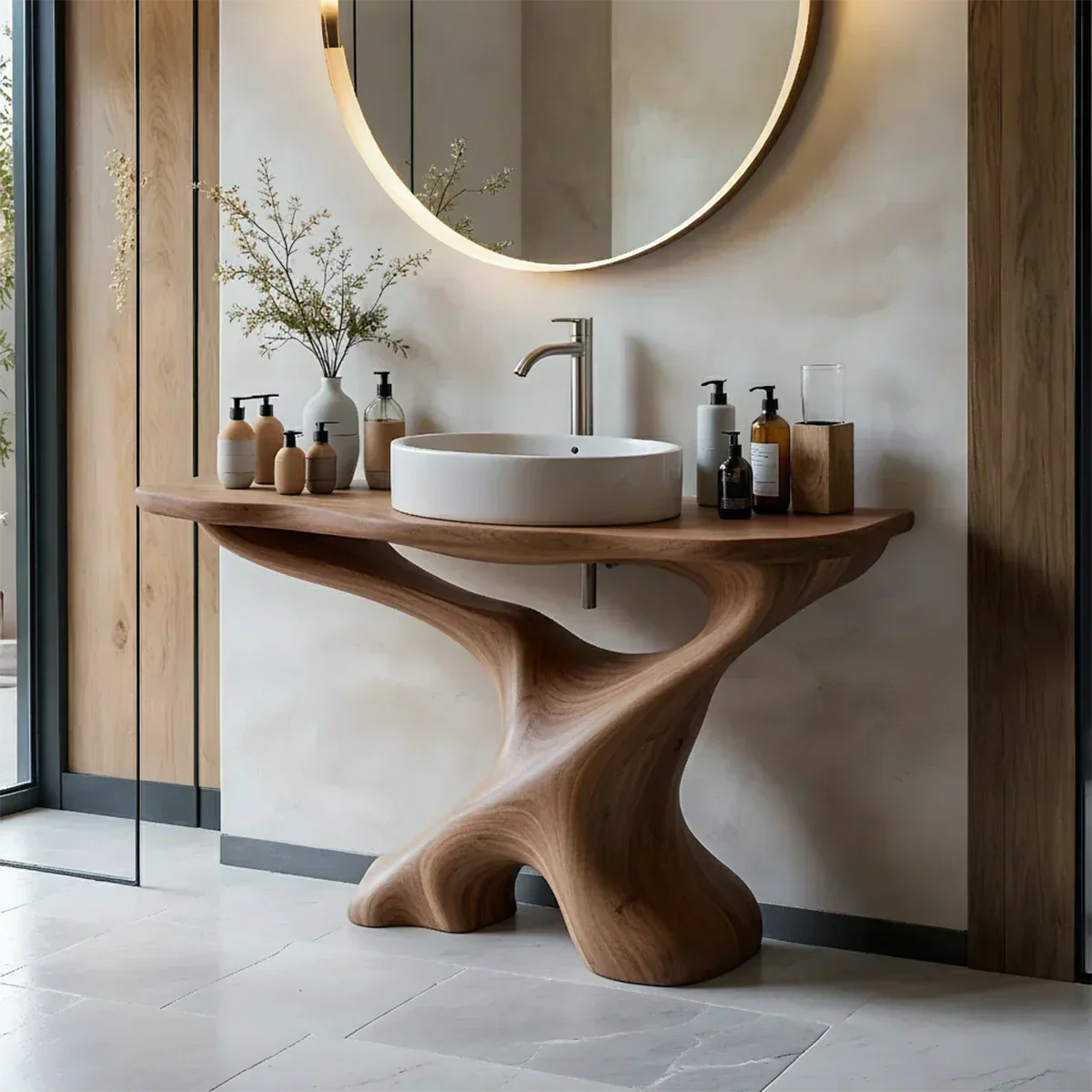 Sculptural Solid Wood Pedestal Vanity – Modern Bathroom Sink Stand - Rustiracraft 