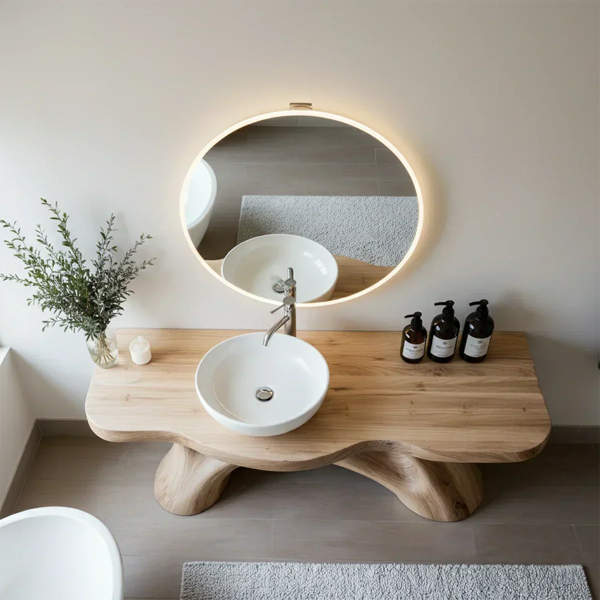 Sculptural Solid Wood Vanity with Organic Arched Base - Rustiracraft 