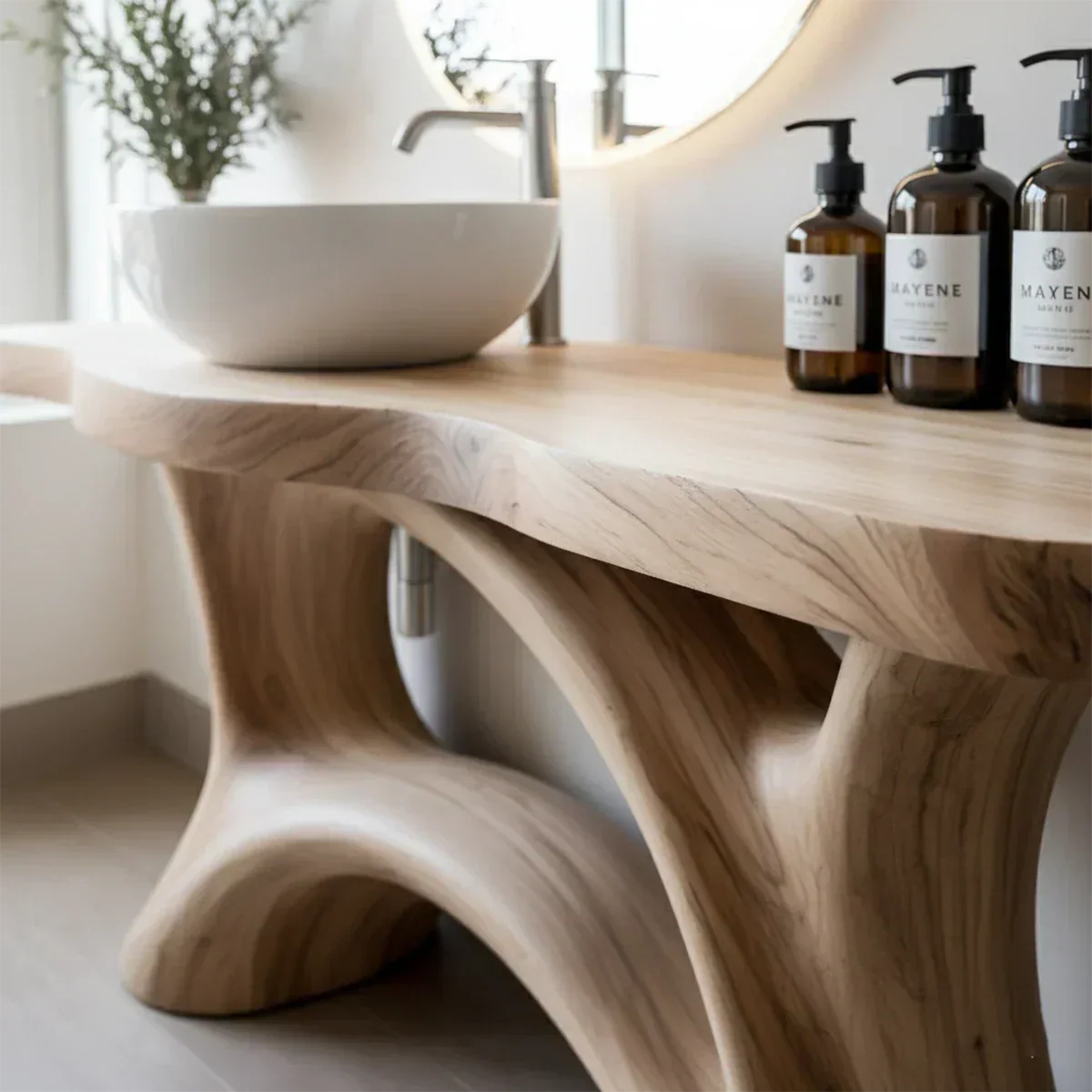 Sculptural Solid Wood Vanity with Organic Arched Base - Rustiracraft 