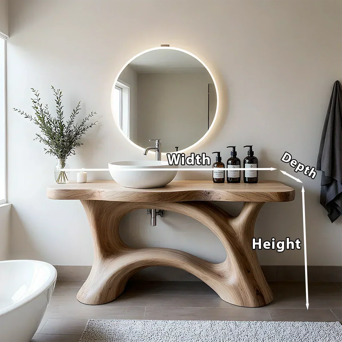 Sculptural Solid Wood Vanity with Organic Arched Base - Rustiracraft 