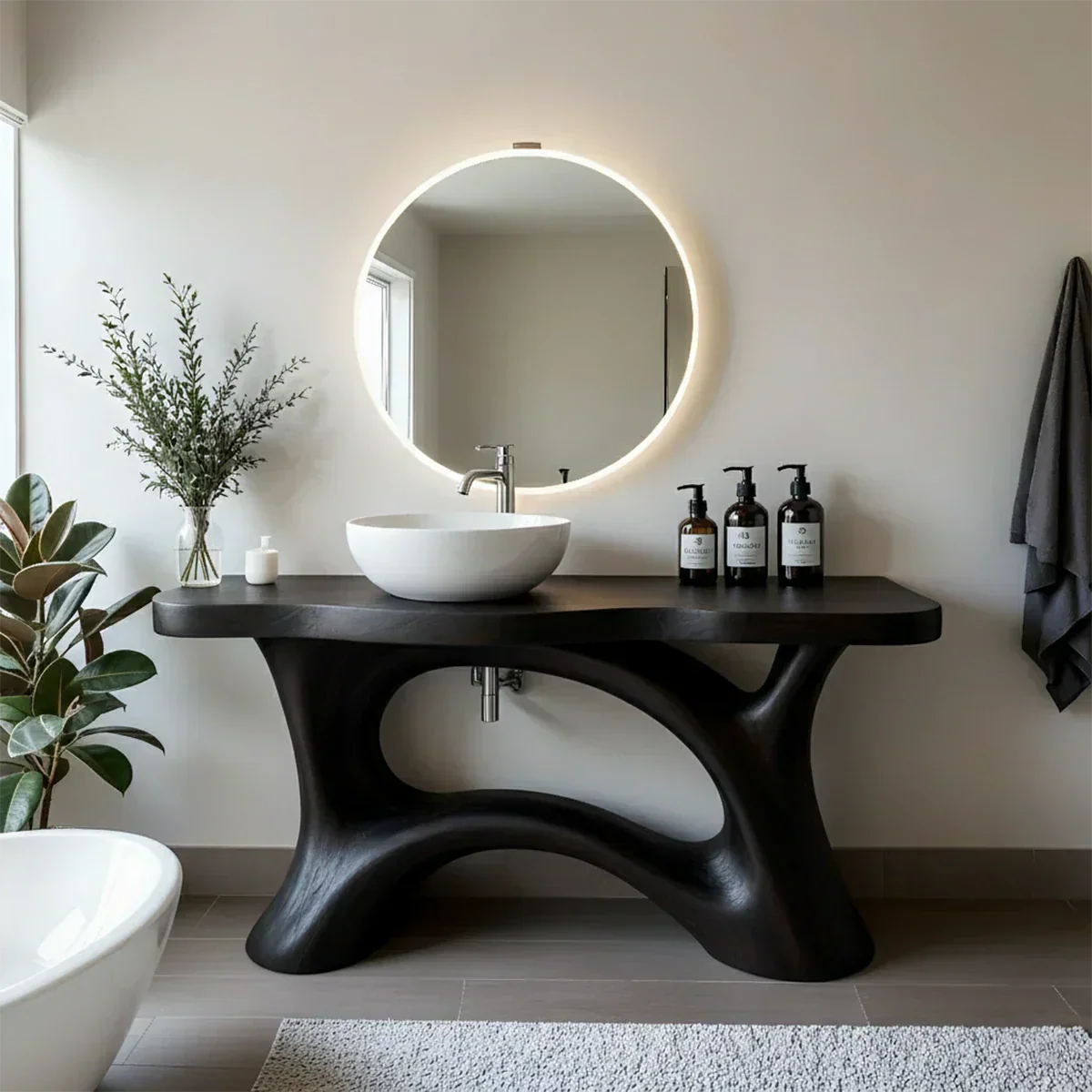Sculptural Solid Wood Vanity with Organic Arched Base - Rustiracraft 