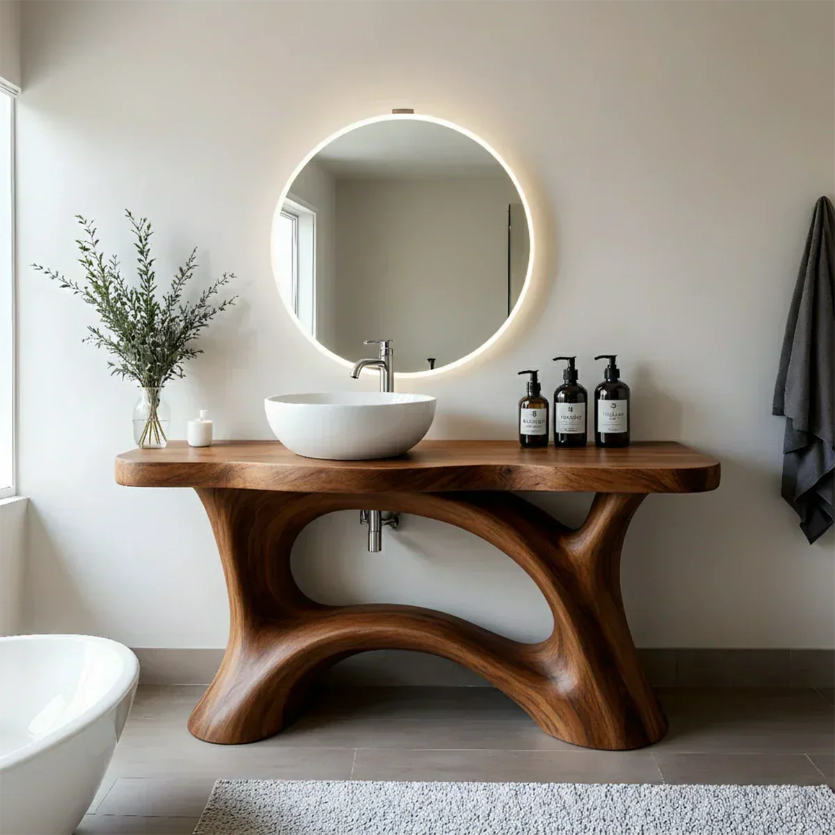 Sculptural Solid Wood Vanity with Organic Arched Base - Rustiracraft 