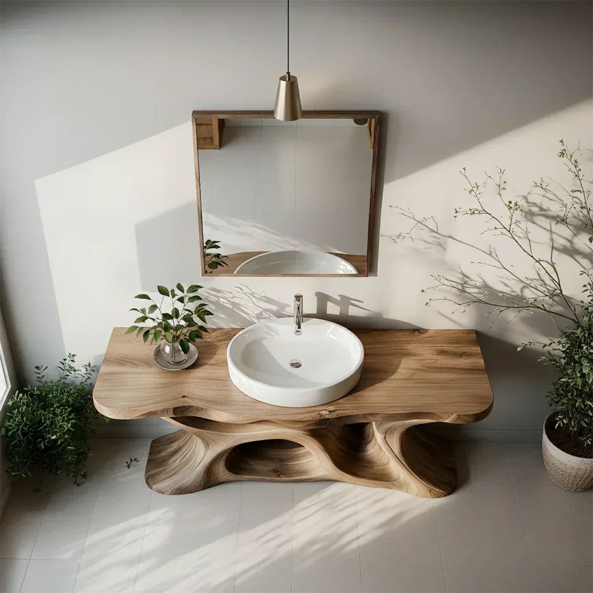 Sculptural Solid Wood Vanity with Organic Loop Base - Rustiracraft 