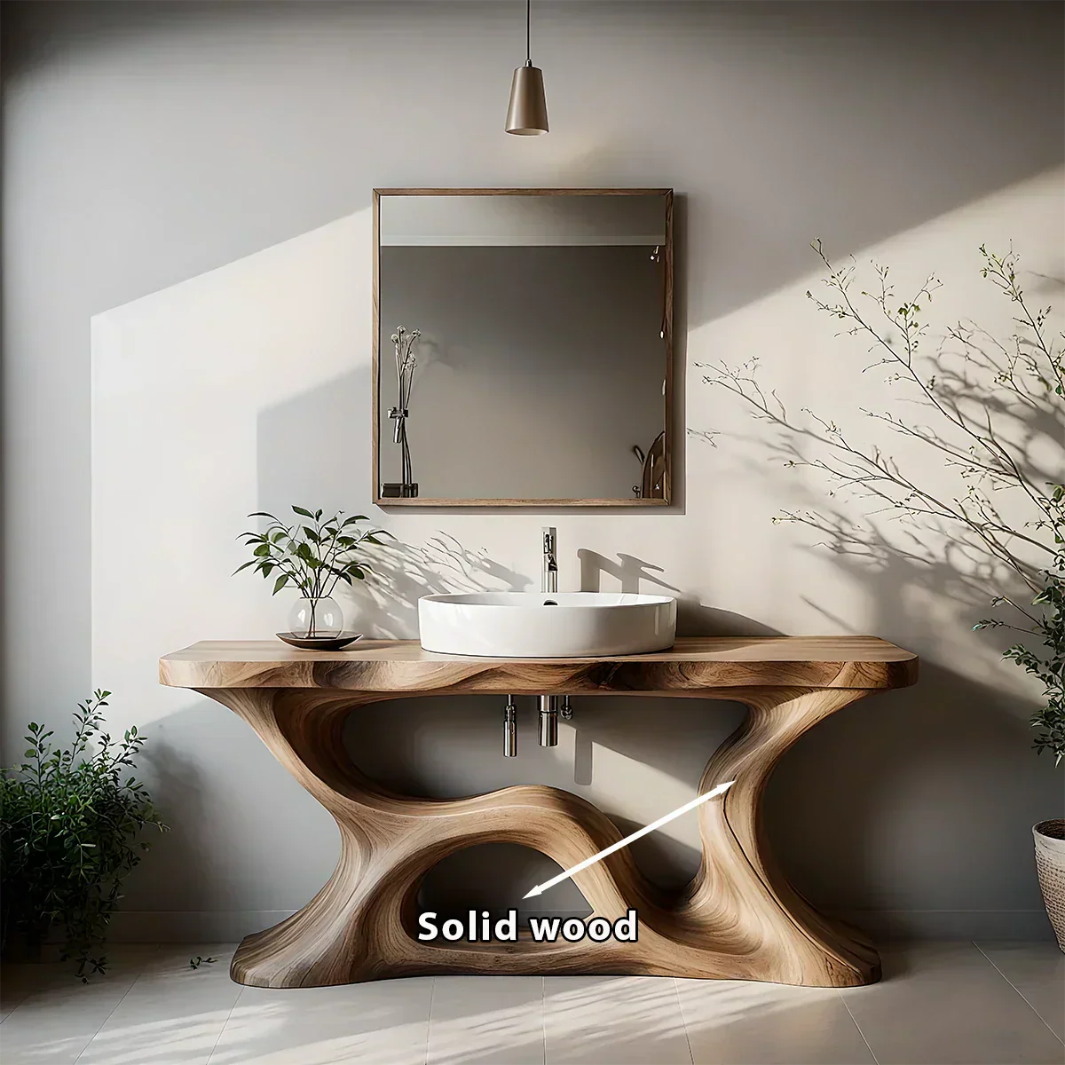 Sculptural Solid Wood Vanity with Organic Loop Base - Rustiracraft 