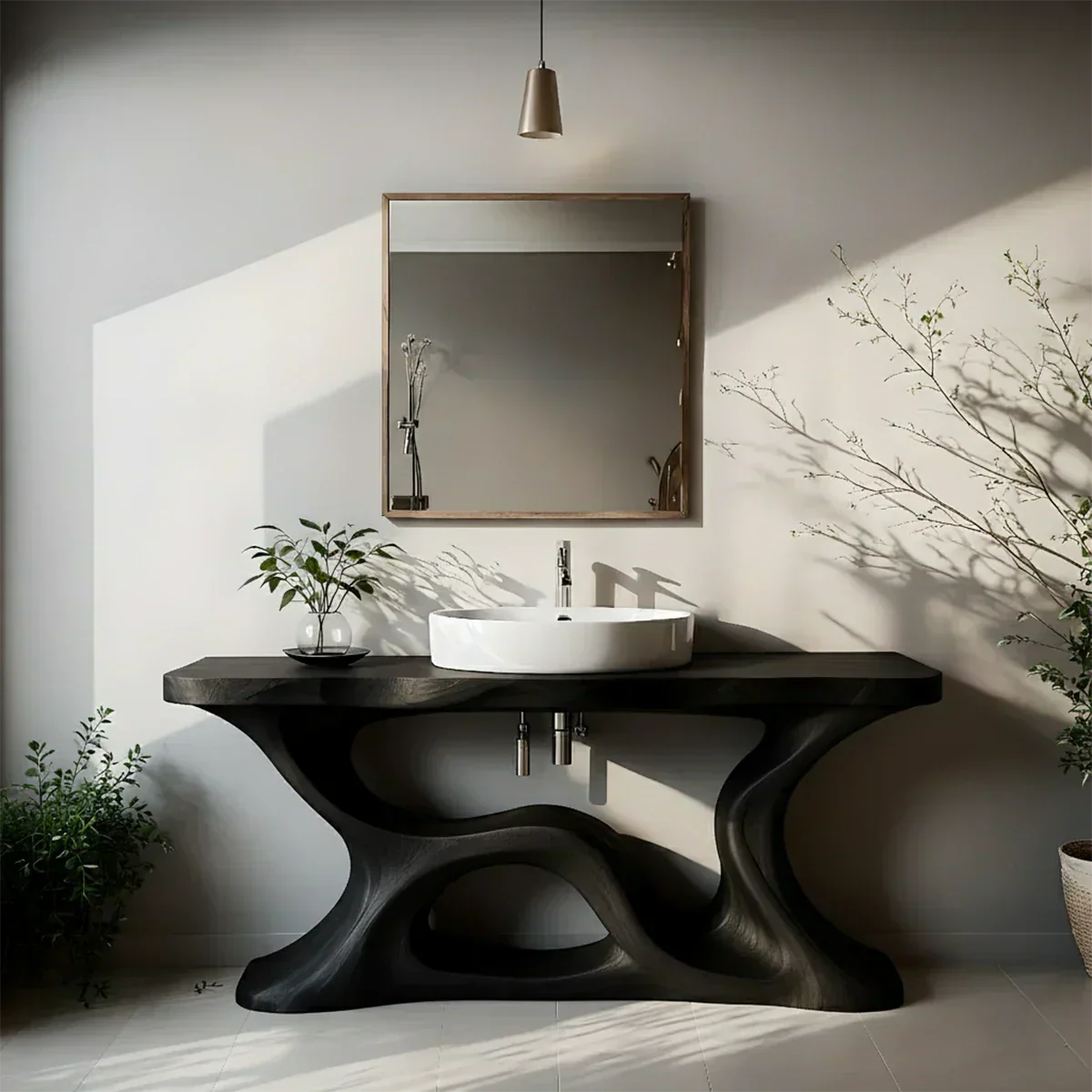 Sculptural Solid Wood Vanity with Organic Loop Base - Rustiracraft 