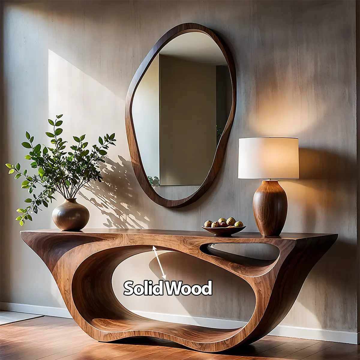 Sculptural Walnut Console Table – Double Loop Wood Design - Rustiracraft 
