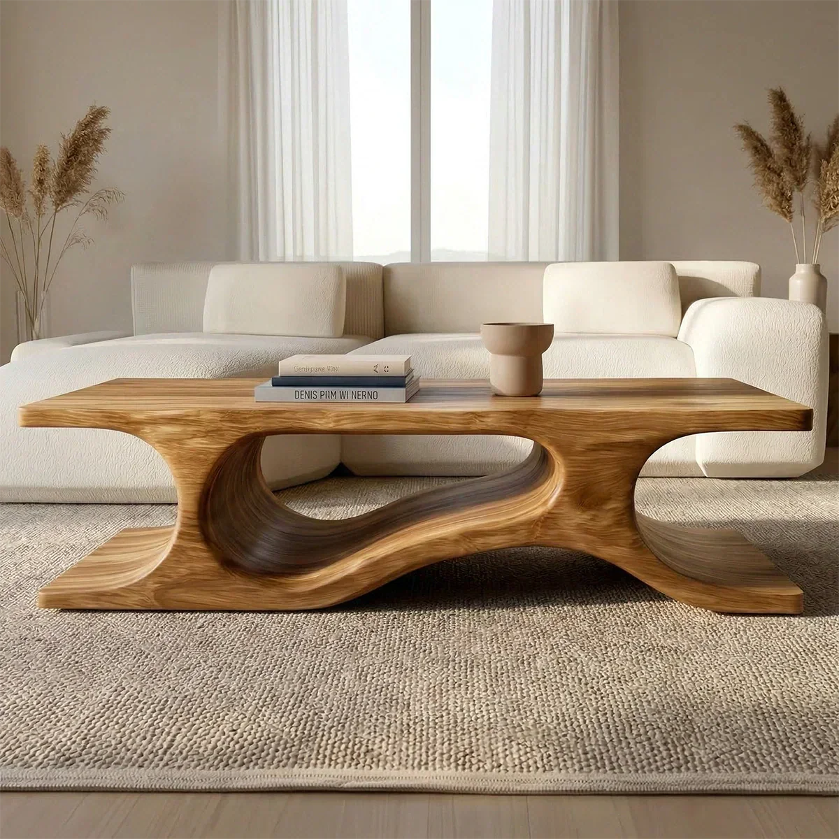 Sculptural Wave Base Coffee Table in Organic Natural Solid Wood - Rustiracraft 