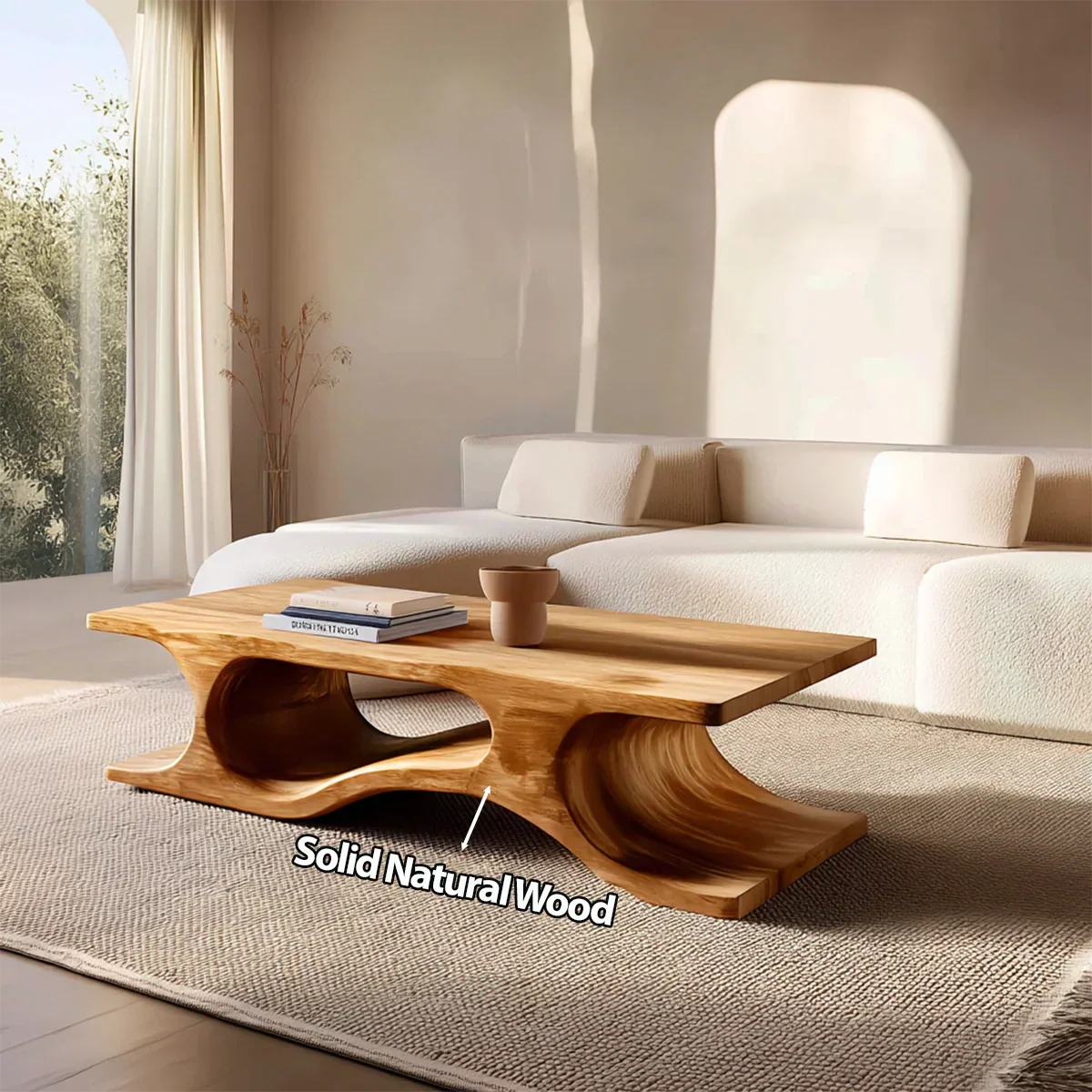 Sculptural Wave Base Coffee Table in Organic Natural Solid Wood - Rustiracraft 