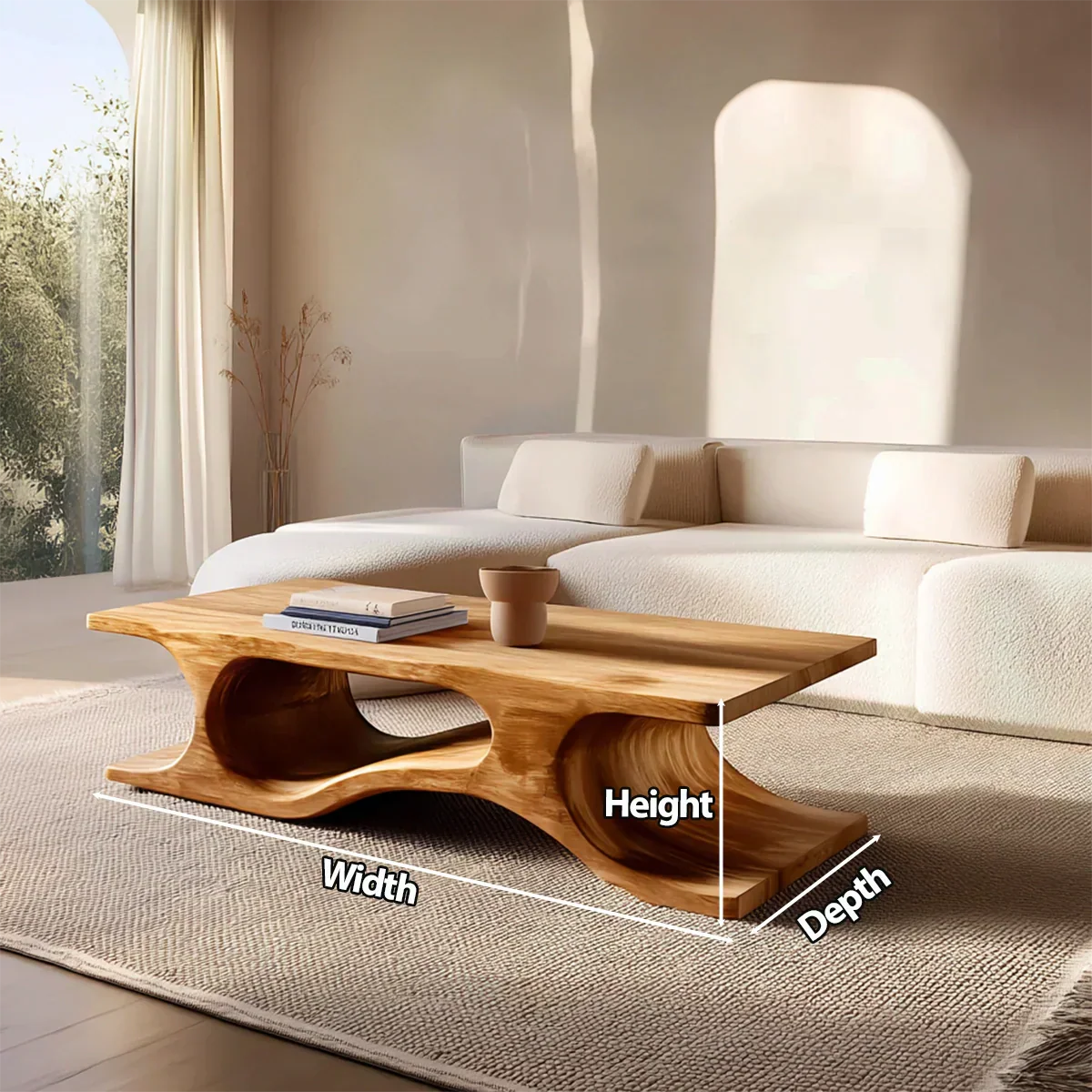Sculptural Wave Base Coffee Table in Organic Natural Solid Wood - Rustiracraft 