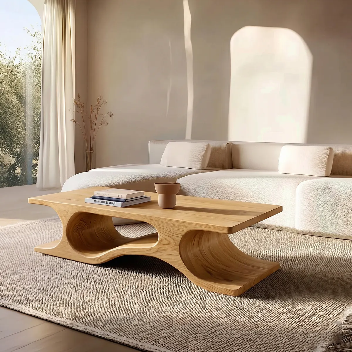 Sculptural Wave Base Coffee Table in Organic Natural Solid Wood - Rustiracraft 