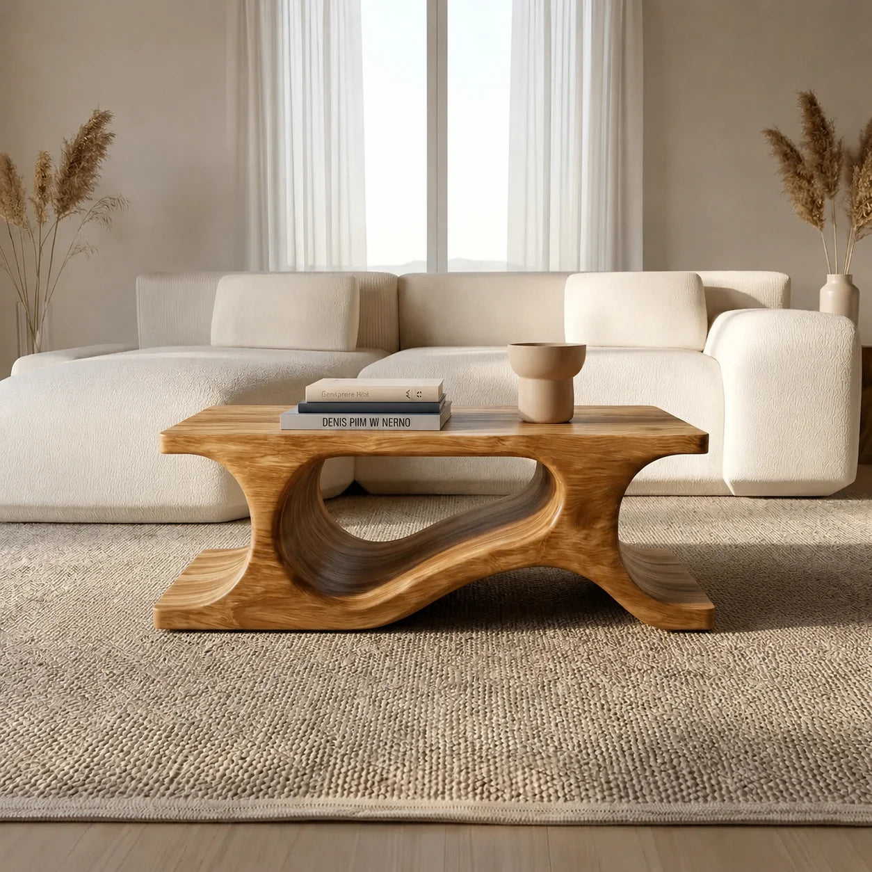 Sculptural Wave Base Coffee Table in Organic Natural Solid Wood - Rustiracraft