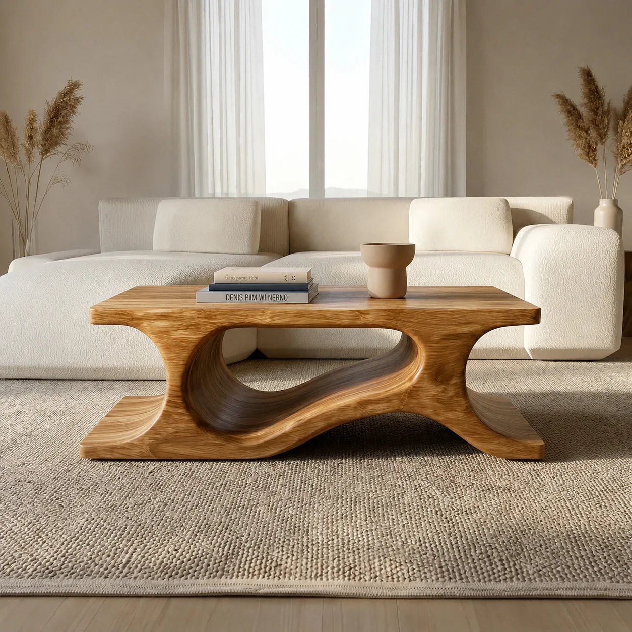 Sculptural Wave Base Coffee Table in Organic Natural Solid Wood - Rustiracraft