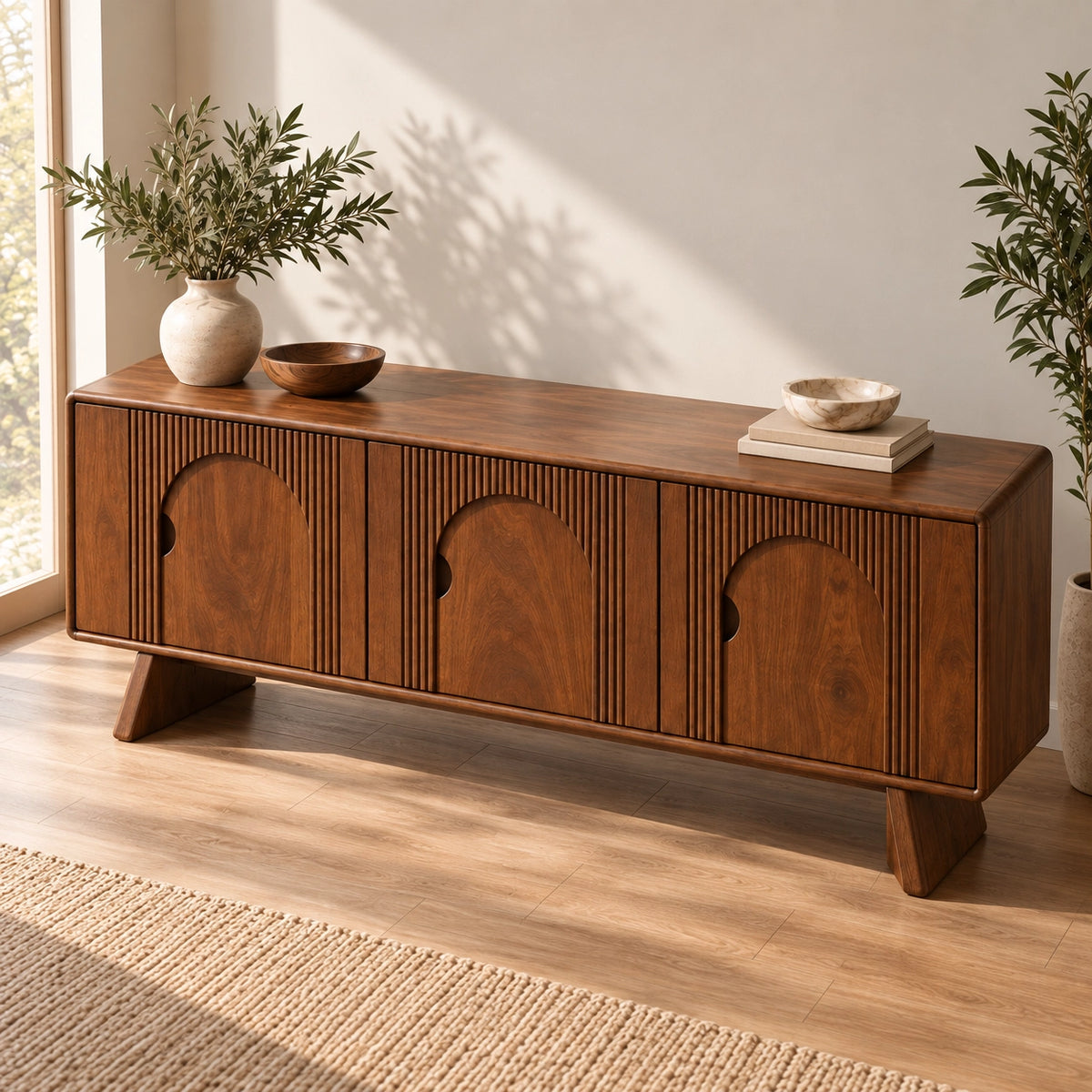 Sideboard with Arched Cabinet Doors for Contemporary Dining Storage - Rustiracraft
