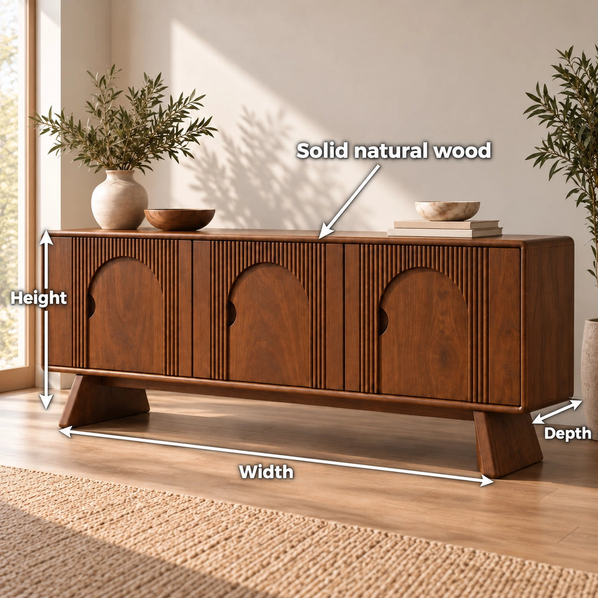 Sideboard with Arched Cabinet Doors for Contemporary Dining Storage - Rustiracraft