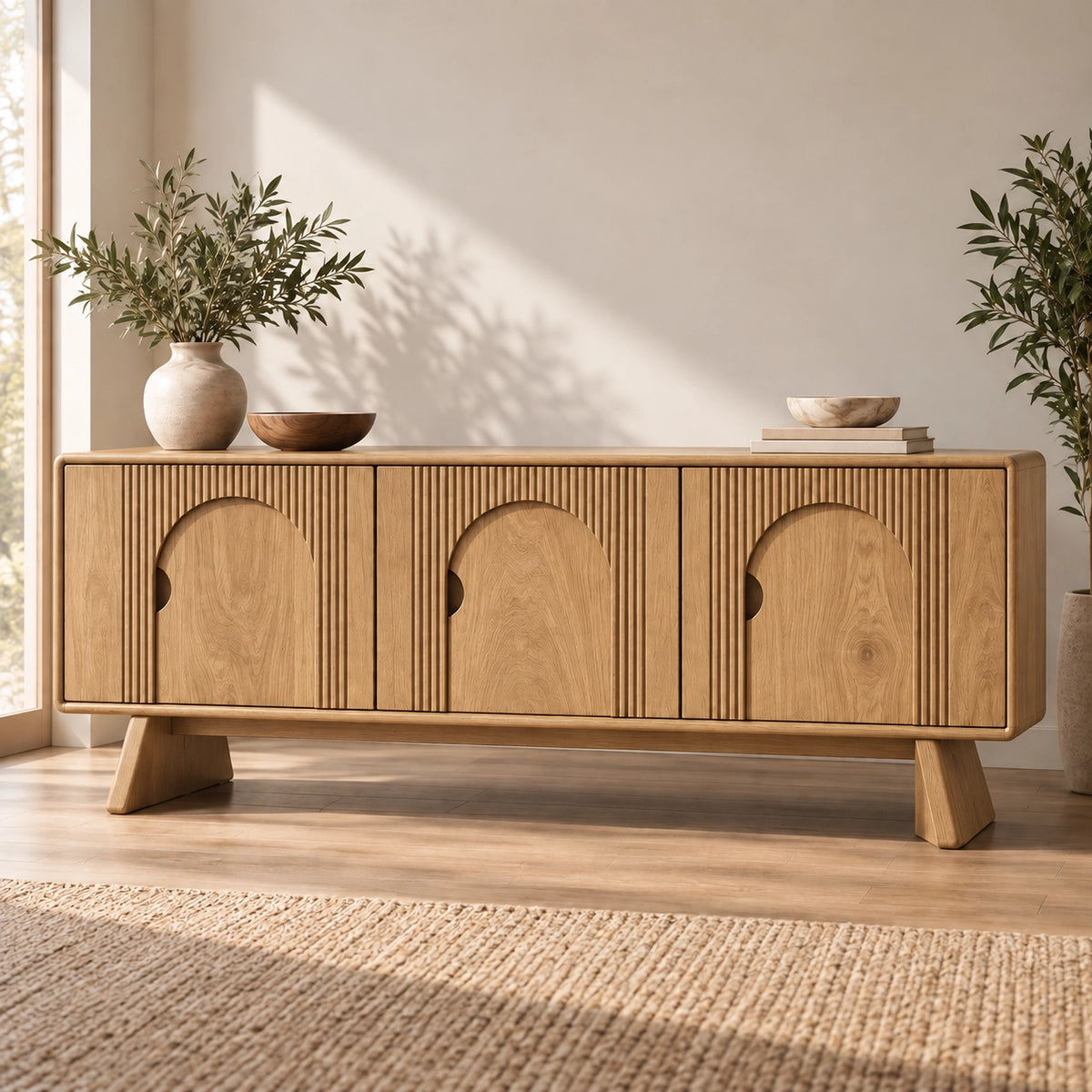 Sideboard with Arched Cabinet Doors for Contemporary Dining Storage - Rustiracraft