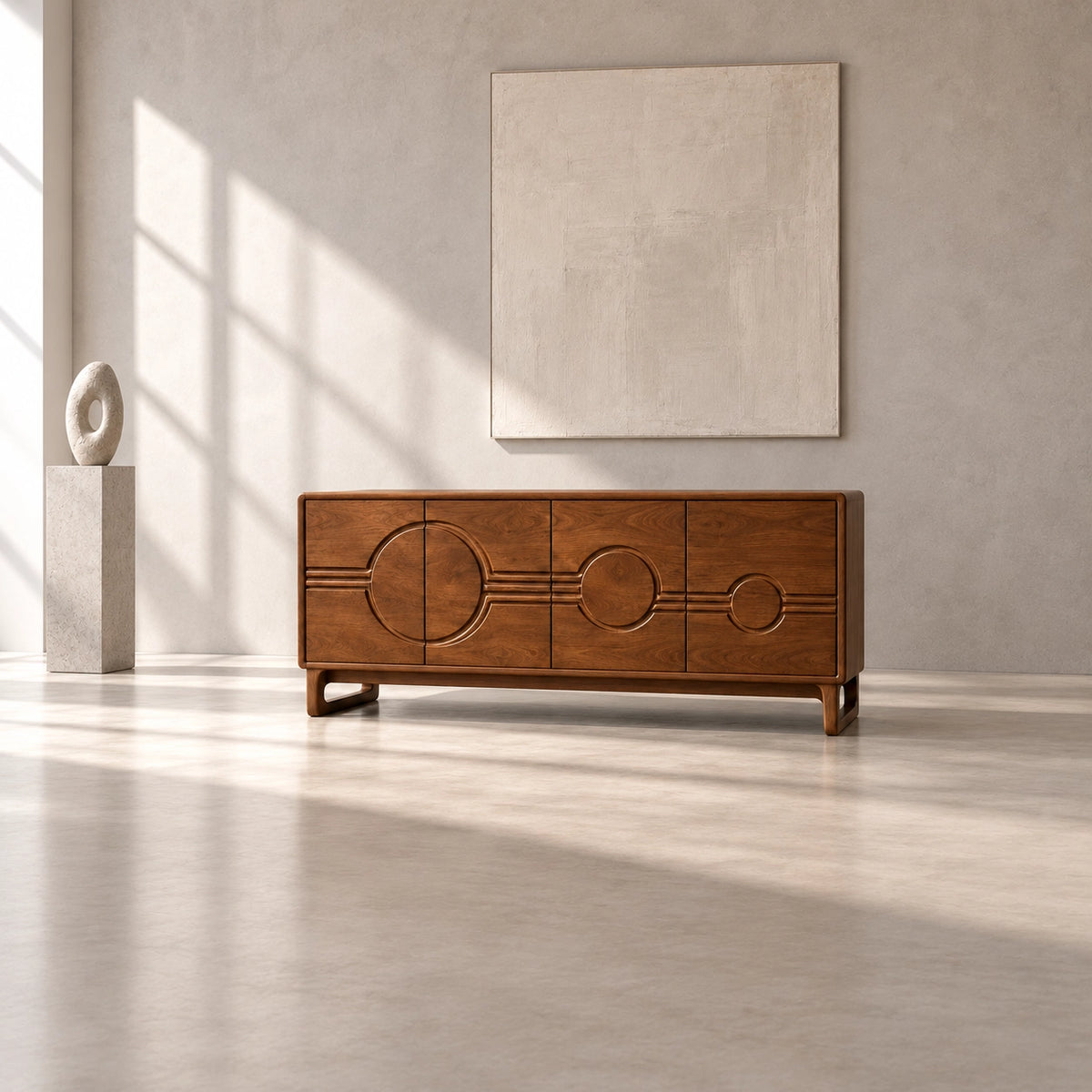 Sideboard with Circular-Carved Cabinet Doors in Natural Solid Wood - Rustiracraft
