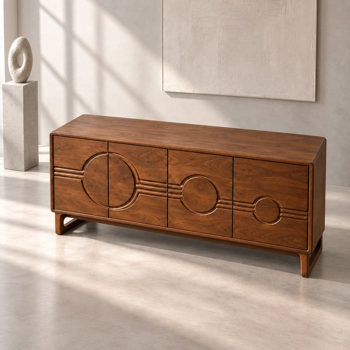 Sideboard with Circular-Carved Cabinet Doors in Natural Solid Wood - Rustiracraft