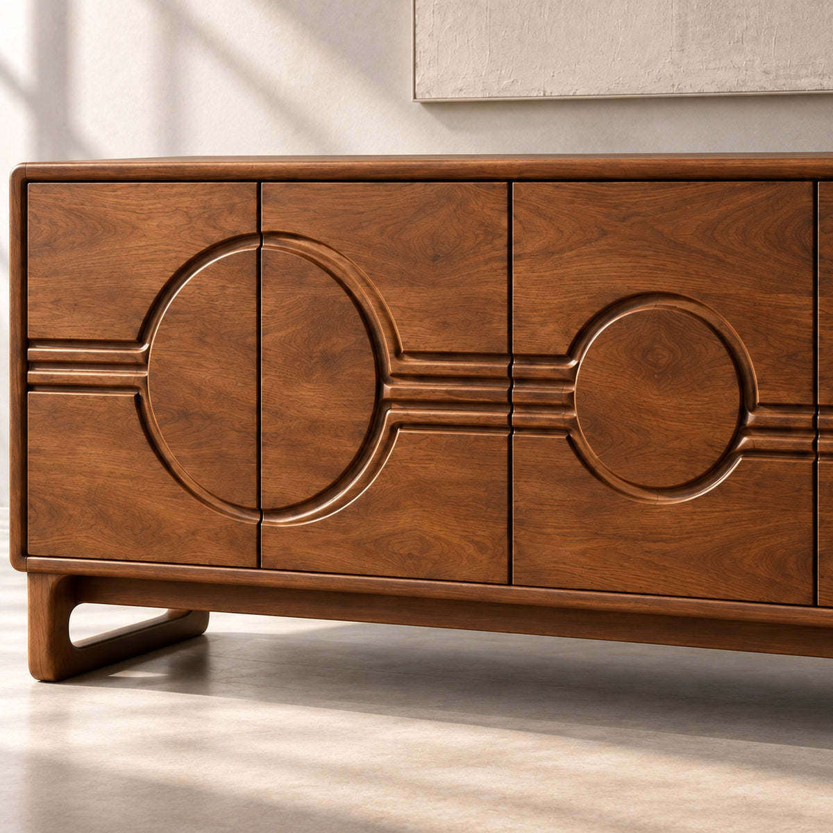Sideboard with Circular-Carved Cabinet Doors in Natural Solid Wood - Rustiracraft