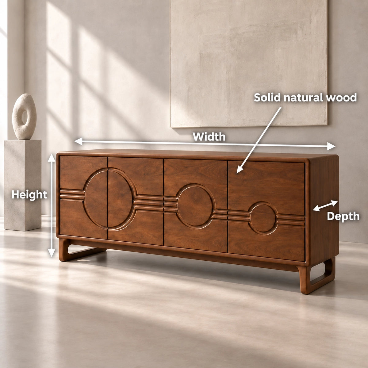 Sideboard with Circular-Carved Cabinet Doors in Natural Solid Wood - Rustiracraft