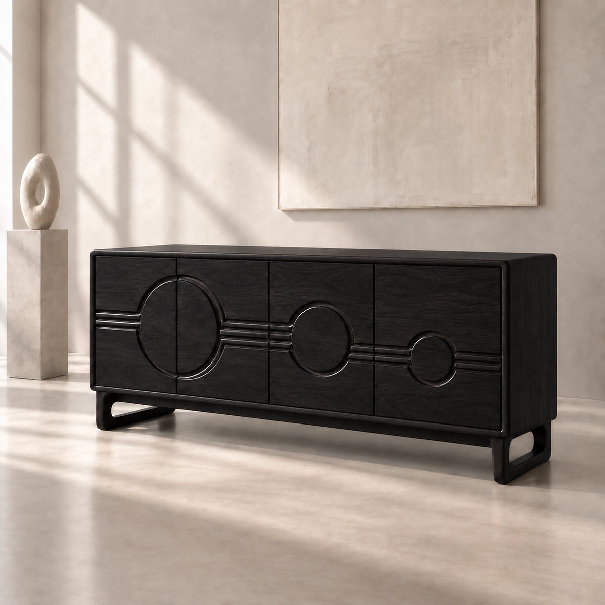 Sideboard with Circular-Carved Cabinet Doors in Natural Solid Wood - Rustiracraft