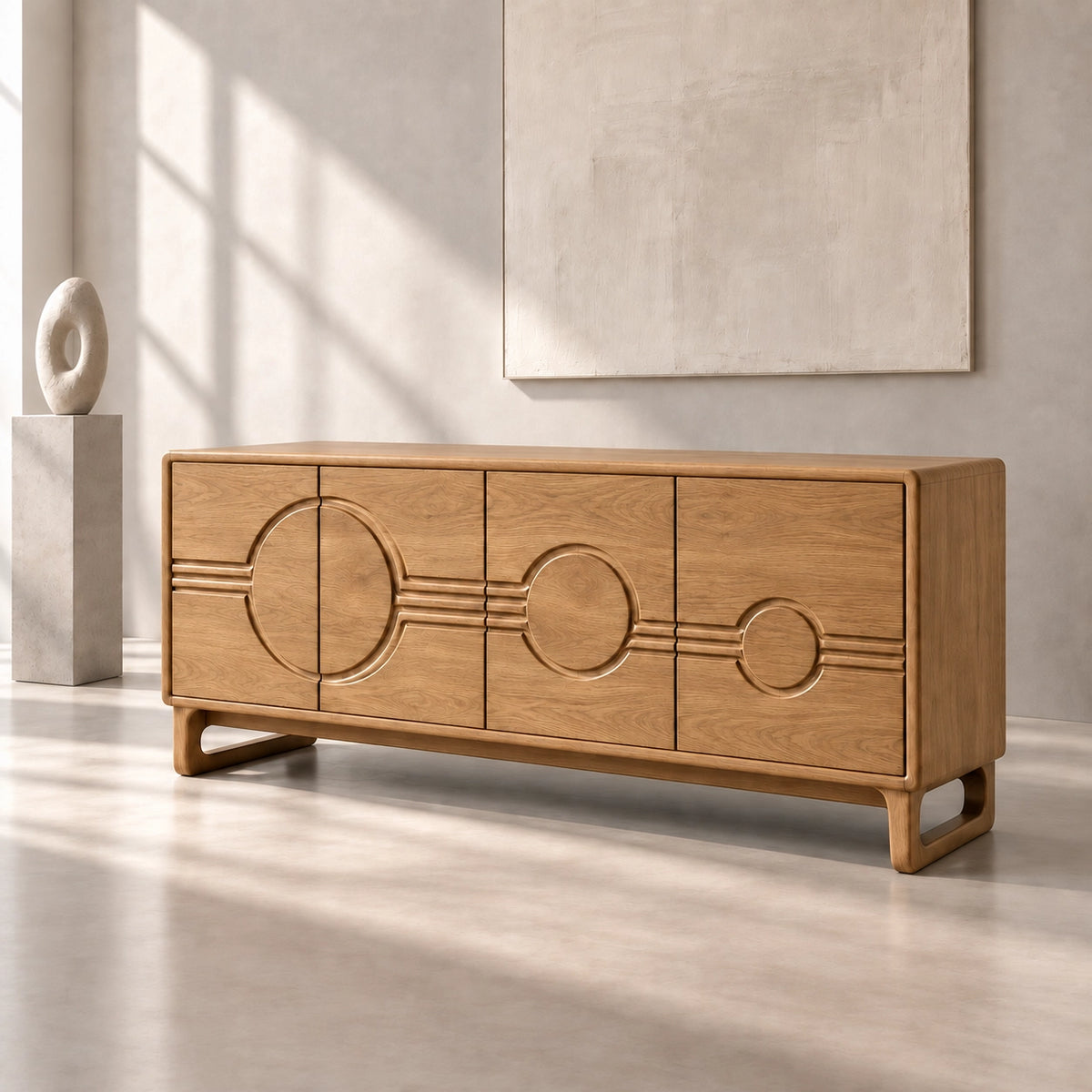 Sideboard with Circular-Carved Cabinet Doors in Natural Solid Wood - Rustiracraft