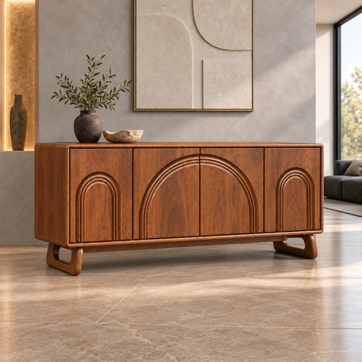 Sideboard with Concentric Arch Cabinet Doors in Natural Solid Wood - Rustiracraft