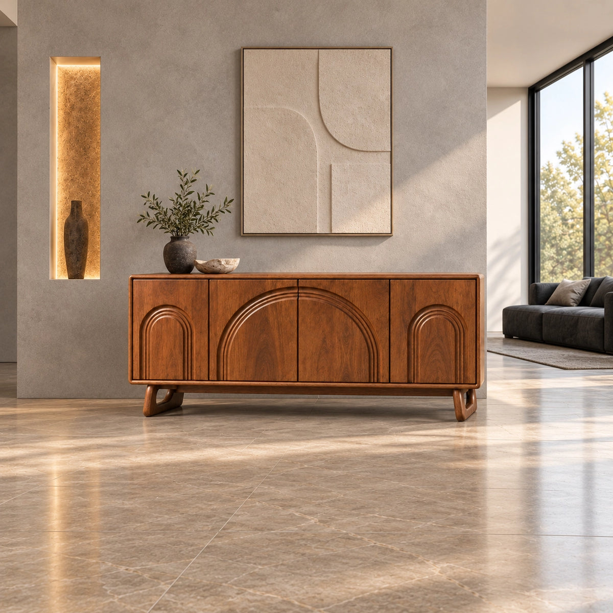 Sideboard with Concentric Arch Cabinet Doors in Natural Solid Wood - Rustiracraft
