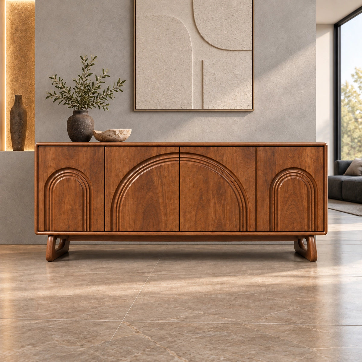 Sideboard with Concentric Arch Cabinet Doors in Natural Solid Wood - Rustiracraft