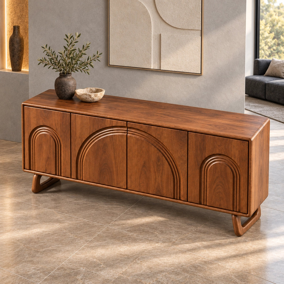 Sideboard with Concentric Arch Cabinet Doors in Natural Solid Wood - Rustiracraft