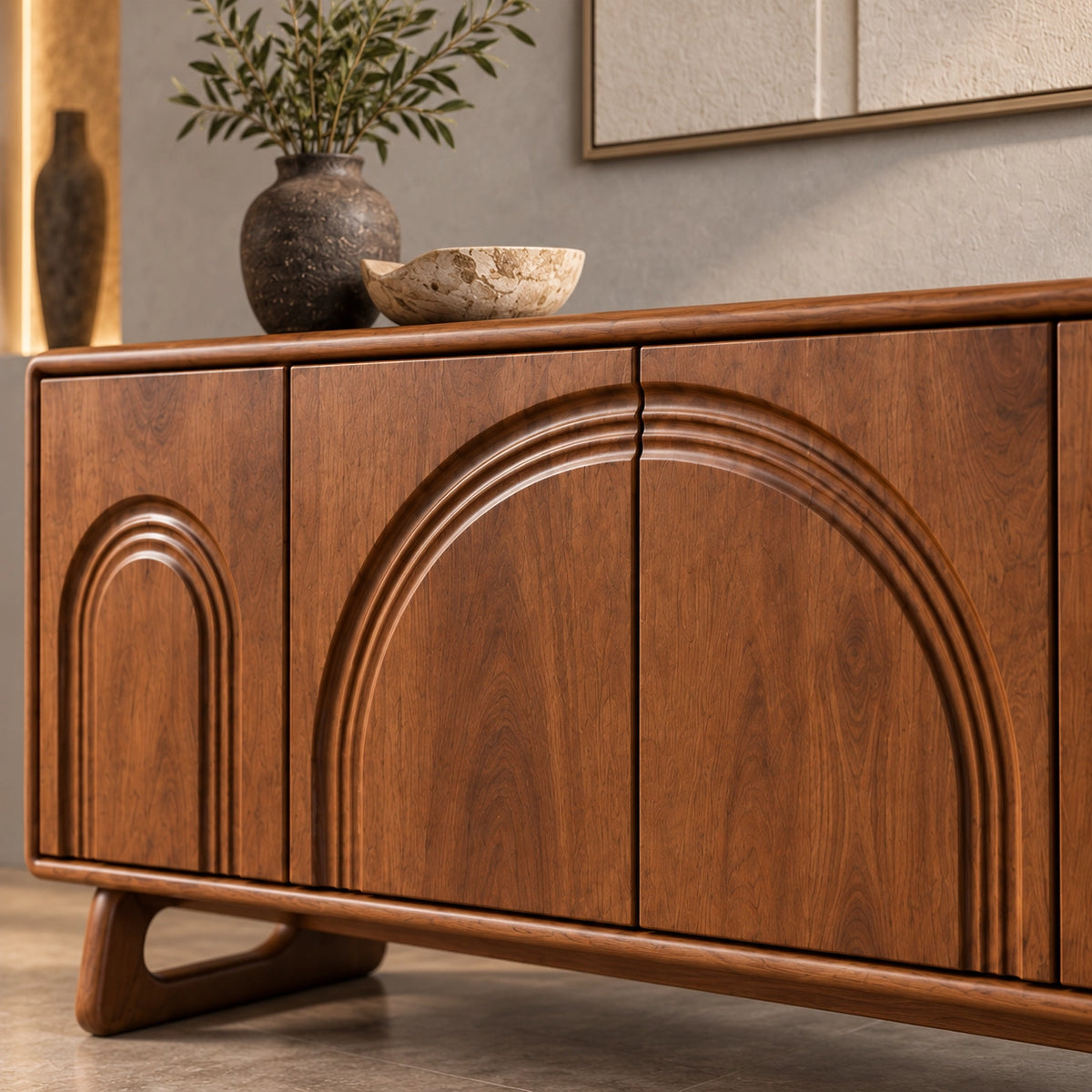 Sideboard with Concentric Arch Cabinet Doors in Natural Solid Wood - Rustiracraft