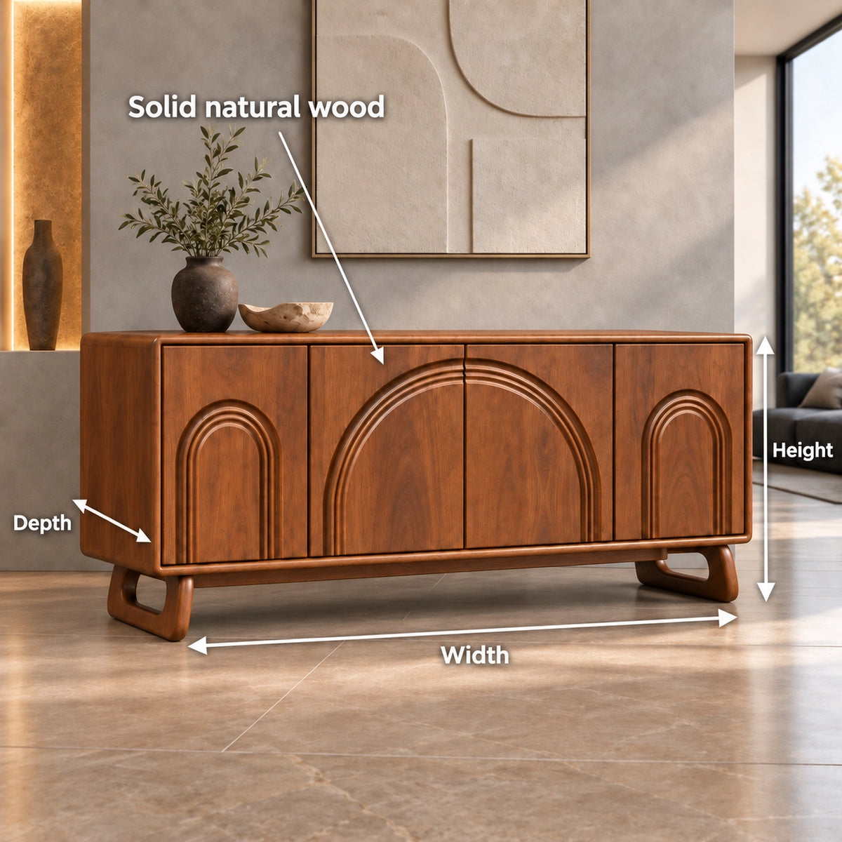 Sideboard with Concentric Arch Cabinet Doors in Natural Solid Wood - Rustiracraft