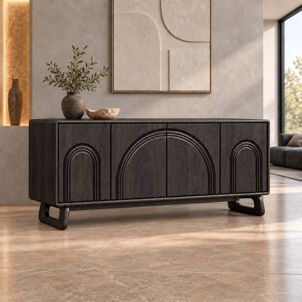 Sideboard with Concentric Arch Cabinet Doors in Natural Solid Wood - Rustiracraft