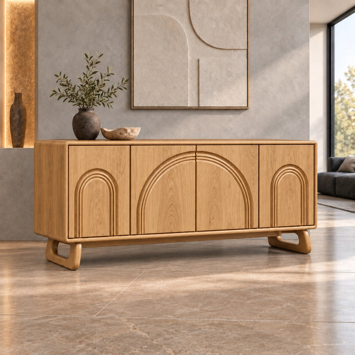 Sideboard with Concentric Arch Cabinet Doors in Natural Solid Wood - Rustiracraft
