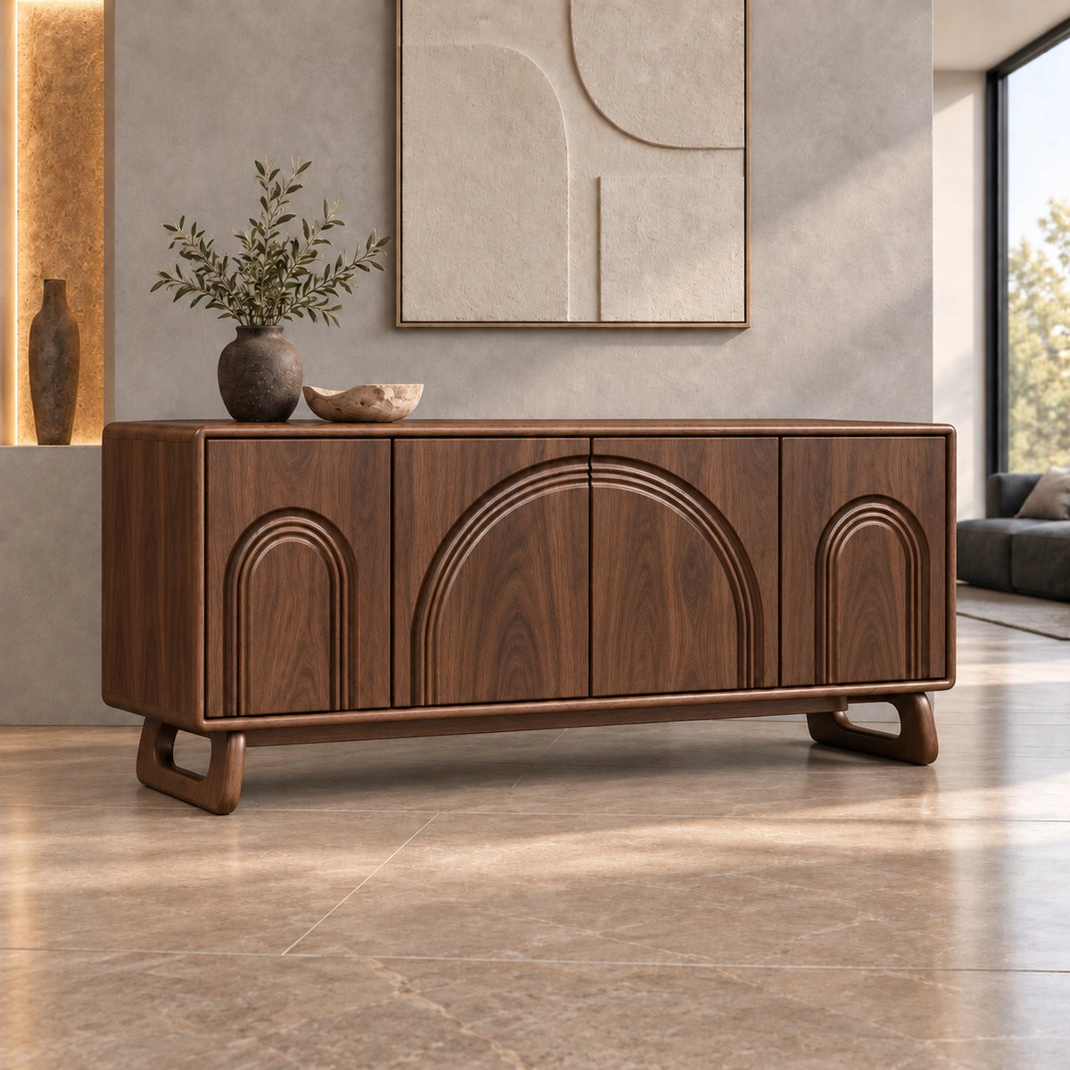 Sideboard with Concentric Arch Cabinet Doors in Natural Solid Wood - Rustiracraft