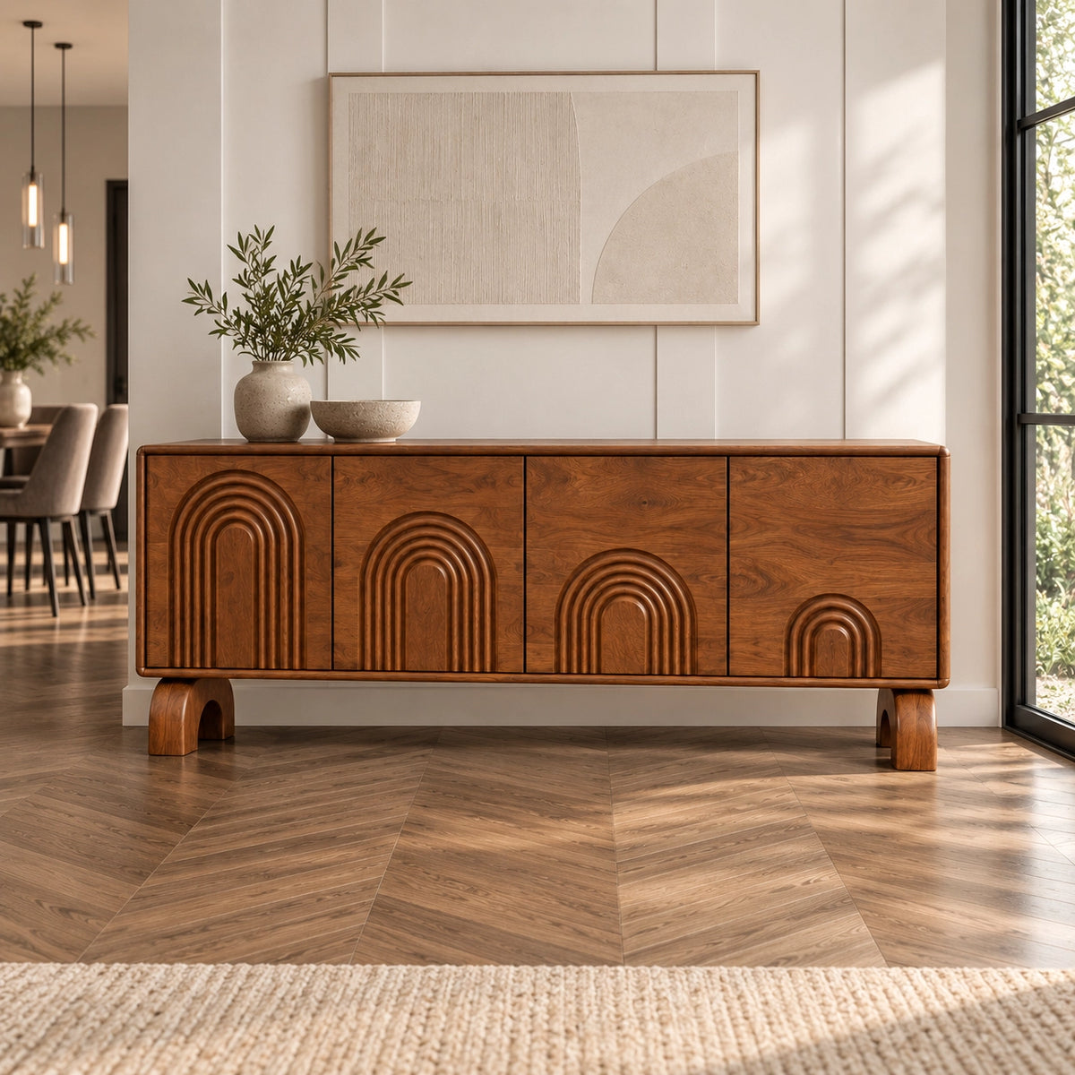 Sideboard with Concentric Arched Cabinet Doors in Natural Solid Wood - Rustiracraft