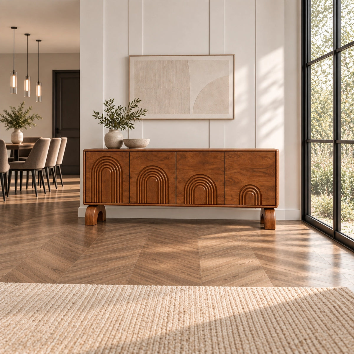 Sideboard with Concentric Arched Cabinet Doors in Natural Solid Wood - Rustiracraft