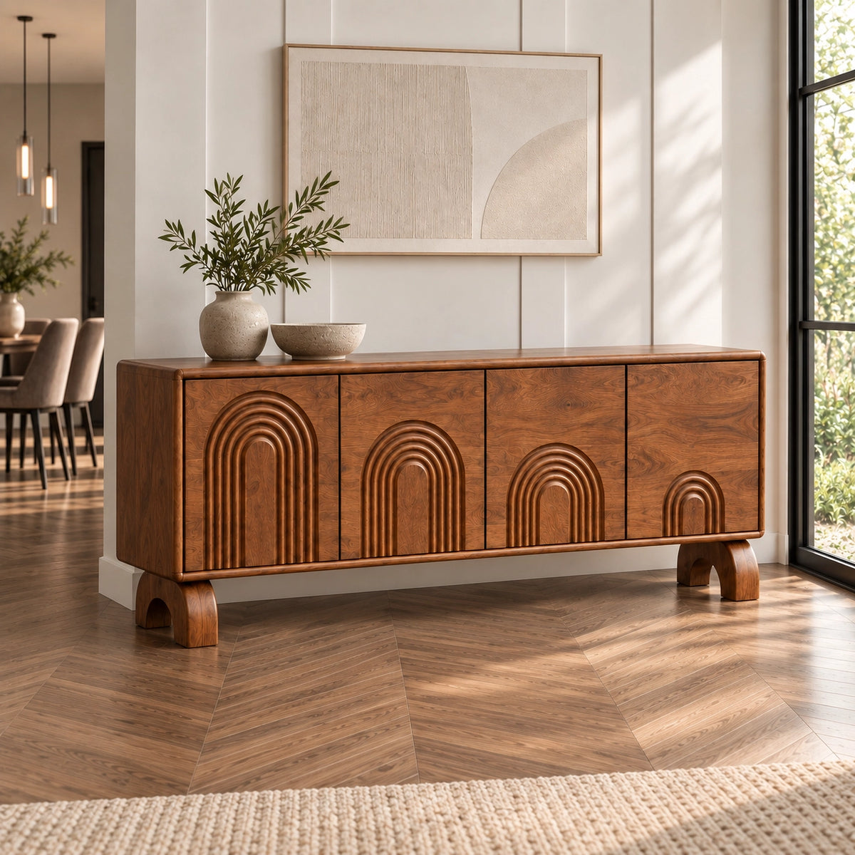 Sideboard with Concentric Arched Cabinet Doors in Natural Solid Wood - Rustiracraft