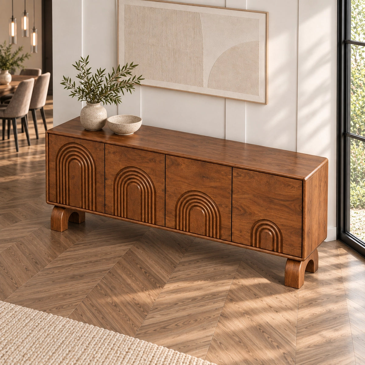Sideboard with Concentric Arched Cabinet Doors in Natural Solid Wood - Rustiracraft