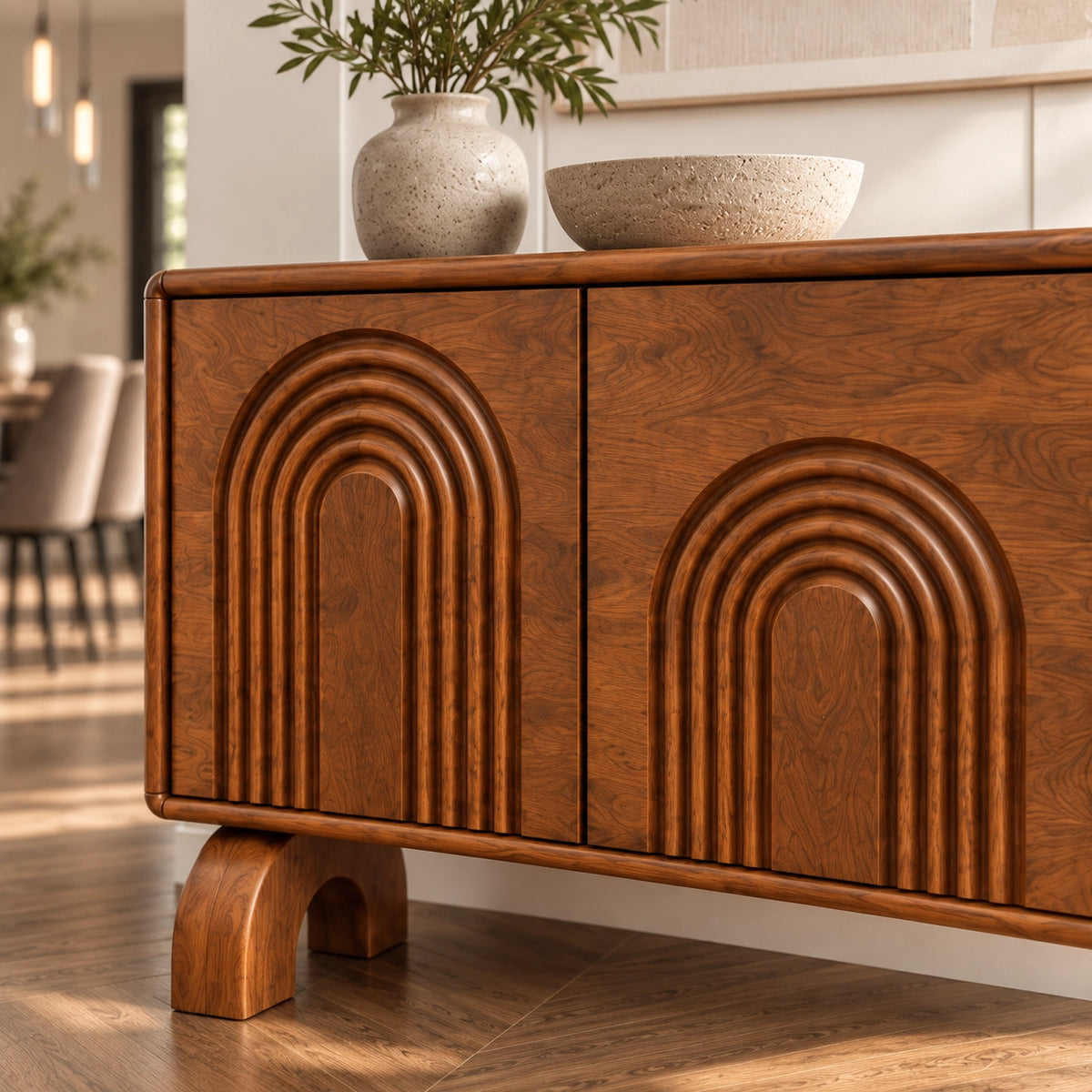 Sideboard with Concentric Arched Cabinet Doors in Natural Solid Wood - Rustiracraft